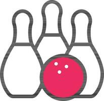 eben Stil Bowling Stifte Symbol im Rosa und Weiß Farbe. vektor