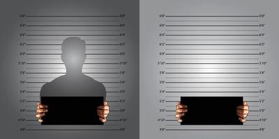 Polizei Hintergrund Messlinien Fahndungsfoto im internationalen Dezimalstandard und Banner auf zwei Händen Vektor