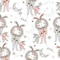 nahtloses Muster mit Mädchen im Pyjama-Stoff für Kinderpyjama-Vektor vektor
