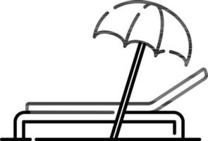 eben Stil Liege mit Regenschirm Symbol im schwarz Linie Kunst. vektor