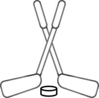 hockey pinnar med puck ikon i svart tunn linje. vektor