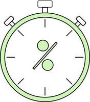rabatt timer ikon i grön och vit Färg. vektor