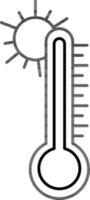 Linie Kunst Sonne mit Thermometer Symbol im eben Stil. vektor