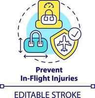 förhindra under flygning skador begrepp ikon. passagerare säkerhet dricks abstrakt aning tunn linje illustration. Bra underhåll. isolerat översikt teckning. redigerbar stroke vektor