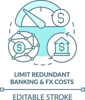 begränsa överflödig bank, fx kostar turkos begrepp ikon. kassan förvaltning fördel abstrakt aning tunn linje illustration. isolerat översikt teckning. redigerbar stroke vektor
