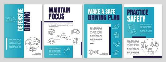 Fahren Sicherheit Blau Broschüre Vorlage. Straße Regeln und Vorschriften. Flugblatt Design mit linear Symbole. editierbar 4 Vektor Layouts zum Präsentation, jährlich Berichte