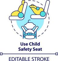 använda sig av barn säkerhet sittplats begrepp ikon. flyg säkerhet procedur abstrakt aning tunn linje illustration. resa med sittvagn. isolerat översikt teckning. redigerbar stroke vektor