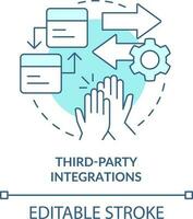 dritte Party Integrationen Türkis Konzept Symbol. Kunde Engagement Plattform Feature abstrakt Idee dünn Linie Illustration. isoliert Gliederung Zeichnung. editierbar Schlaganfall vektor