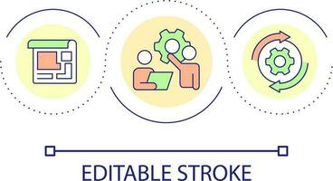 expert- analys av databas slinga begrepp ikon. företags- organisation. strategi byggnad abstrakt aning tunn linje illustration. isolerat översikt teckning. redigerbar stroke vektor