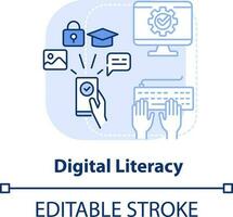 Digital Alphabetisierung Licht Blau Konzept Symbol. Leben Fertigkeit abstrakt Idee dünn Linie Illustration. lehrreich Technologie. isoliert Gliederung Zeichnung. editierbar Schlaganfall vektor