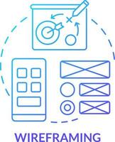 trådramning blå lutning begrepp ikon. webbplats arkitektur och strukturera. mobil hemsida utveckling abstrakt aning tunn linje illustration. isolerat översikt teckning vektor