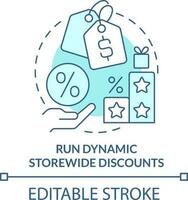 Lauf dynamisch Ladenweit Rabatte Türkis Konzept Symbol. optimieren online Geschäft abstrakt Idee dünn Linie Illustration. isoliert Gliederung Zeichnung. editierbar Schlaganfall vektor