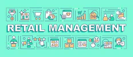 detaljhandeln förvaltning ord begrepp blå baner. kunder attraktion. infographics med redigerbar ikoner på Färg bakgrund. isolerat typografi. vektor illustration med text