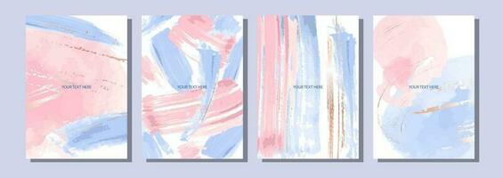 Vektor abstrakt Hintergrund zum Einladungen, Karten, Banner. Rosa und Blau Bürste Schlaganfälle, Nein spritzt von Gold