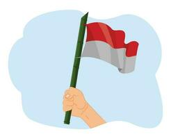 hand innehav 3d indonesiska flagga.eps vektor