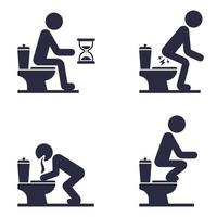 uppsättning ikoner av en man som sitter på toaletten. en man med magproblem