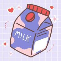 kawaii Essen Karikatur von frisch Milch Box trinken. Vektor Symbol von süß Flasche trinken mit japanisch Gekritzel Stil zum Kind Produkt, Aufkleber, Hemd mit Blau Hintergrund eben Illustration
