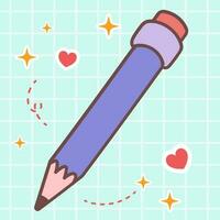 söt vektor av penna skola pappersvaror. isolerat hand dragen söt tecknad serie karaktär illustration logotyp ikon. söt japan anime, manga stil begrepp design