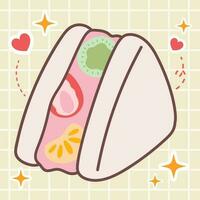 kawaii Essen Karikatur von Obst Sandwich Frühstück Illustration. Vektor Symbol von süß japanisch Gekritzel Stil zum Kind Produkt, Aufkleber, Shirt, Hintergrund, Karte