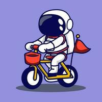 söt astronaut ridning en cykel. vektor illustration i tecknad serie stil.