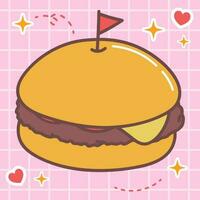 kawaii Essen von Käse Burger. Vektor Hand gezeichnet süß Karikatur Charakter Illustration Logo Symbol. süß Japan Anime, Manga Stil Konzept Design