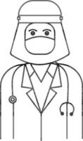 läkare bär ppe utrustning kostym ikon i linje konst. vektor