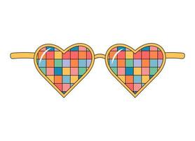 Hippie Regenbogen Sonnenbrille. groovig retro Mode Stil. Herz geformt Brille. Vektor Illustration isoliert auf Weiß Hintergrund.