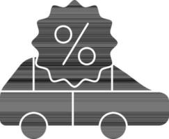 svart och vit illustration av bil rabatt erbjudande ikon. vektor