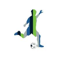 Fußball Fußball Spieler Mann im Aktion mit kreativ Farben Weiß Hintergrund. Vektor Illustration
