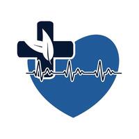 Apotheke medizinisch Logo natürlich organisch Vektor mit Kreuz und Herzschlag Illustration