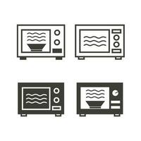 mikrovågsugn ugn säker ikon uppsättning. säker uppvärmning av mat i plast maträtter. vektor illustration