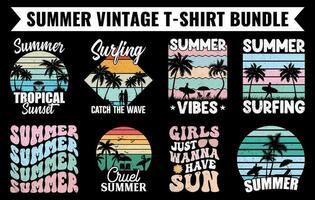 sommar årgång t-shirt design bunt, strand t-shirt vektor uppsättning, surfing t-shirt bunt