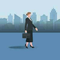 Geschäftsfrau Gehen beim das Stadt Design Vektor Illustration
