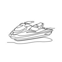 einer kontinuierlich Linie Zeichnung von ein Jet Ski auf das Meer. Jet Ski Konzept Illustration im einfach linear Stil. Meer sprot Design Konzept Vektor Illustration