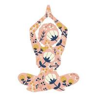 Yoga Mädchen Silhouette mit Sterne im Blumen Position isoliert. schick Tätowierung, Aufkleber oder drucken Design Vektor Illustration