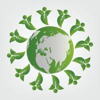 Ökologiekonzept grüne Teamarbeit verlässt mit rund um den Globus vektor