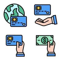 kredit- eller bankkortsymbolsuppsättning 3 betalningsrelaterad vektor