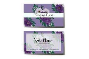 företag kort mall lila pion blomma .dubbelsidig blå färger. platt design vektor illustration. brevpapper design