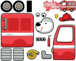 vektor illustration av tecknad serie polär Björn bär brandman hjälm på brandbil. Skära ut och limning