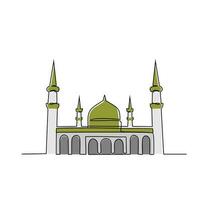 einer kontinuierlich Linie Zeichnung von ein Moschee. Design Platz von Moslem beten mit einfach linear Stil. Ramadan kareem Design Konzept vektor