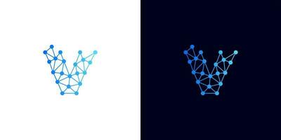 logotyp för en webb3 blockchain utveckling byrå. brev v logotyp med ansluten prickar illustration. vektor