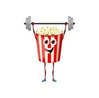 Karikatur Popcorn Charakter mit Hantel, schnell Essen vektor