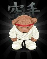 vektor illustration av teddy Björn i karate kostym på japansk kalligrafi karate kanji bakgrund