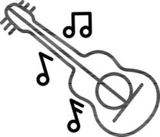 platt stil gitarr med musik notera ikon i linje konst. vektor