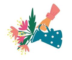 Gießkanne mit Blumenstrauß Hand hält eine Gießkanne mit Blumen glücklich Muttertag Gruß Postkarten Vektor-Illustration für Gruß- und Einladungskarten Poster Banner Flyer Tasche vektor