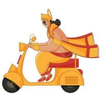 glücklich König mahabali Fahren ein Roller auf Weiß Hintergrund. vektor