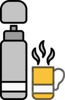 varm te eller kaffe kopp med termos flaska ikon i platt stil. vektor