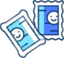 glücklich Emoji Briefmarke Symbol im Blau und Weiß Farbe. vektor