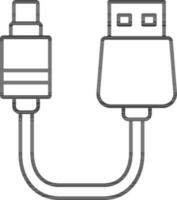 zwei Seite USB Kabel Symbol im schwarz Linie Kunst. vektor