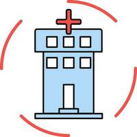 Blau Krankenhaus Gebäude Symbol auf rot Kreis Hintergrund. vektor